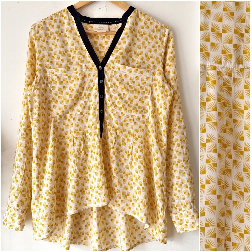 Anthropologie Vanessa Virginia Honore Yellow Motif Roll Tab Sleeve Blouse Size 4 - Picture 12 of 12